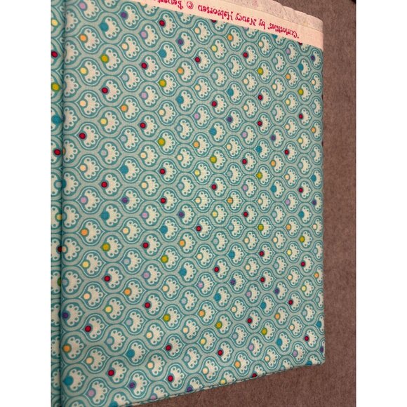 Nancy Halvorsen Curiosities Cotton Fabric 1/2 yard x 44" Turquoise Retro Print b - Picture 11 of 11